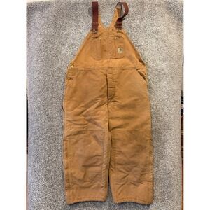 Carhartt Bib Overalls Mens 44x25* Brown Duck Bib Double Knee Quilt Lined USA *